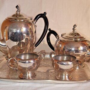 Vintage WM Rogers & Son 5 Piece Tea Coffee Set silver plated brass #1078 black